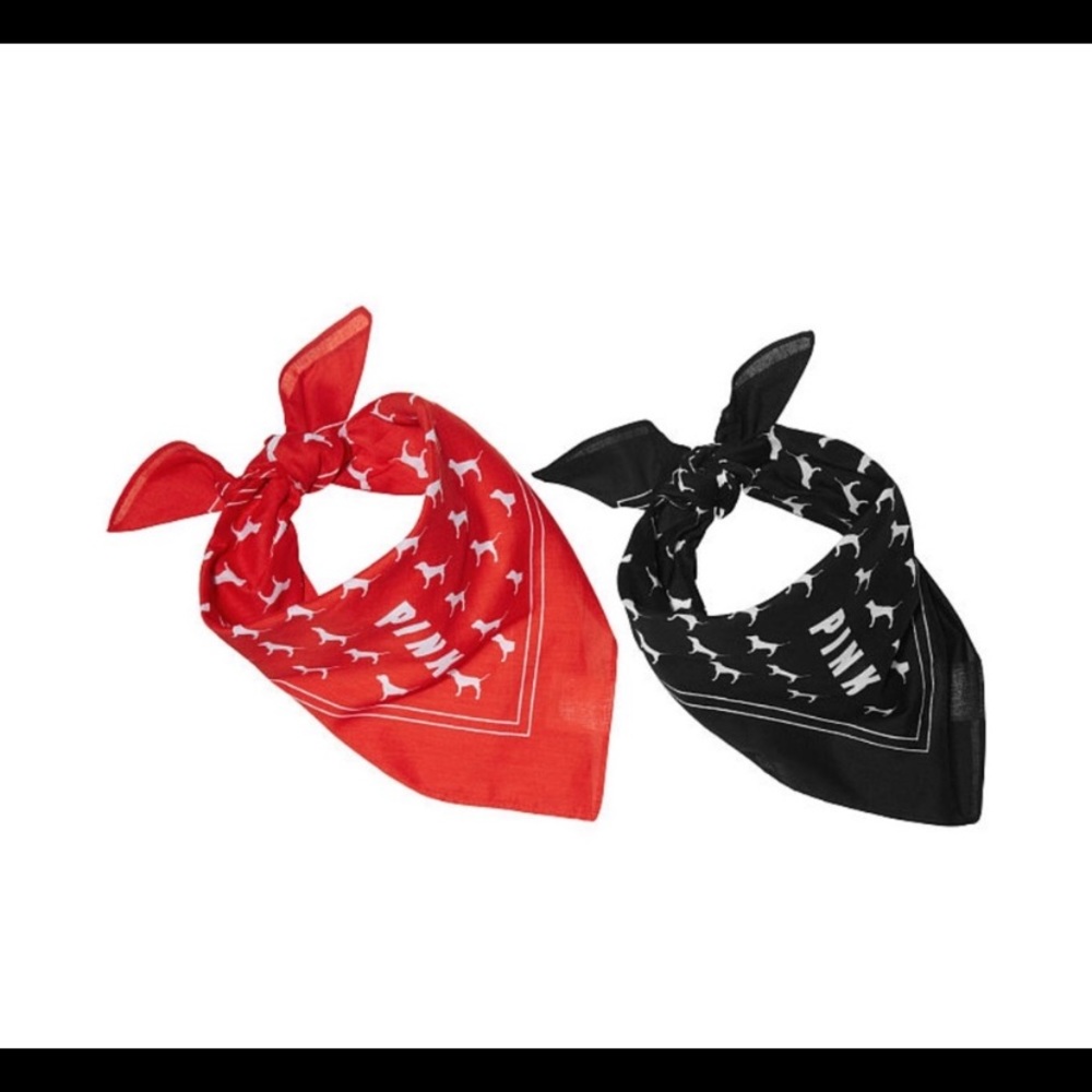 New Victoria’s Secret PINK Bandanas Red and Black Dog Logo 2 pack - Picture 1 of 3